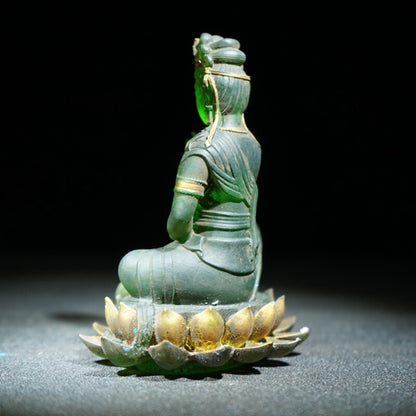 Vintage Antique Peking Glass Buddha Figurine Carving Zen Kwan Yin Statue Opening