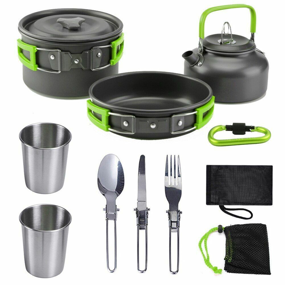 Camping Cookware Kit Aluminum Cooking Set Water Kettle Pan Pot Travelling Picnic