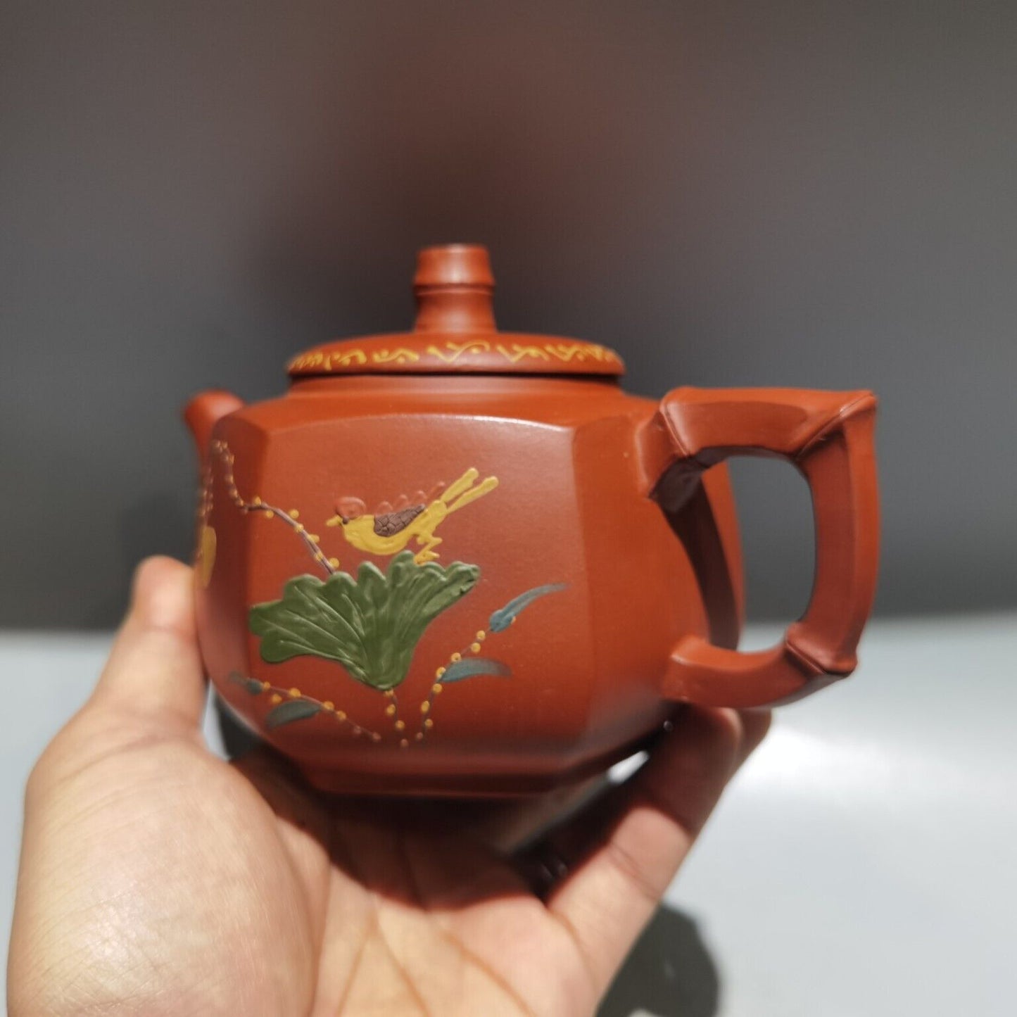Vintage Chinese Yixing Purple Clay Teapot Zisha Ceremony Painted Nice Teaware