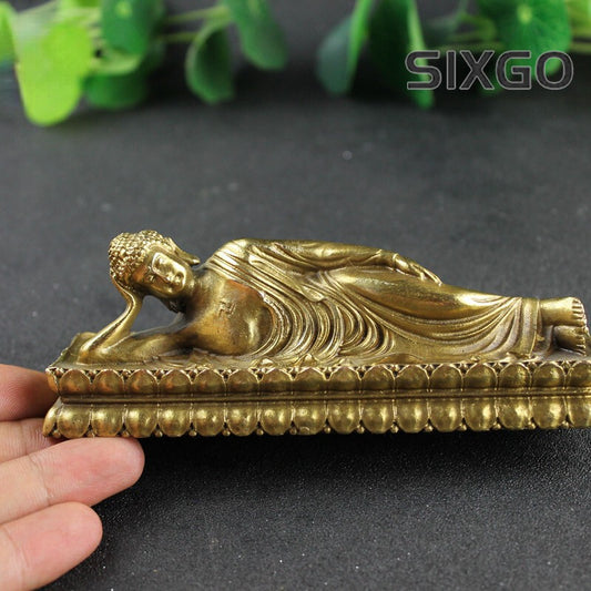 13.8cm Brass Sleeping Buddha Figurines Guanyin Ornaments Statue Decoration