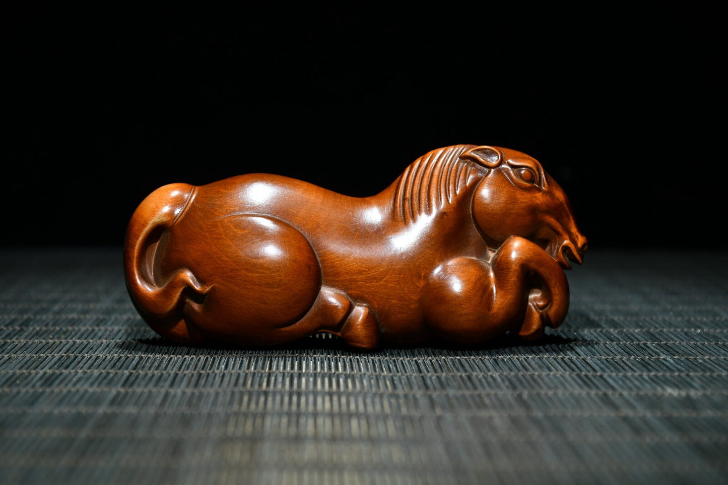 Chinese Collection Boxwood Hand-carved Exquisite Horse Statue