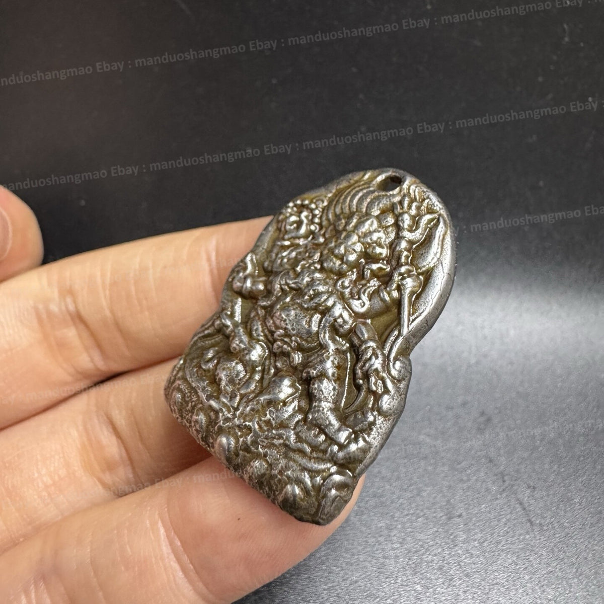 Tibetan Thokcha Black Mahakala Pendant Six-Armed Dharma Protector
