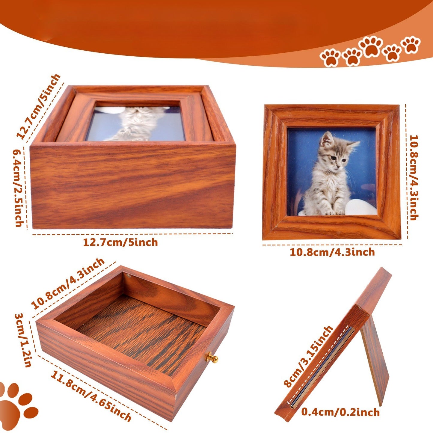 Pet Ash Urn Dog Cat Memorial Box Pet Funeral Box with Frame Pet Accessories