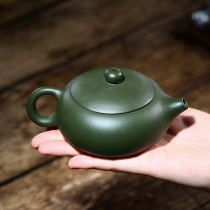 Flat Xishi Pot Marked Real Yixing Zisha Green Clay Tea Pot Chinese Kungfu Teapot