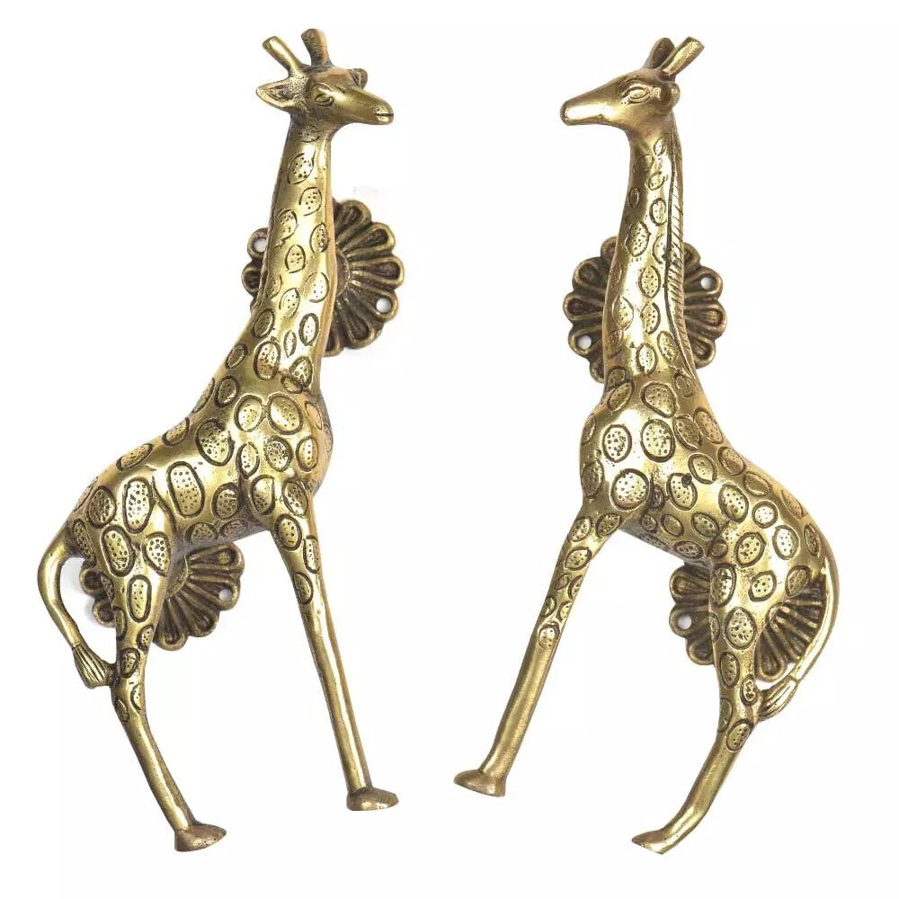 Set of 2 Antique Look Brass Decorative Golden Giraffe Door Handle