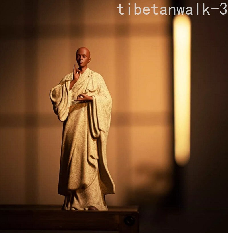 New 8.9"in Chinese Zi Sha Clay Monk Statue Buddha Buddhism Zen Figure Decor