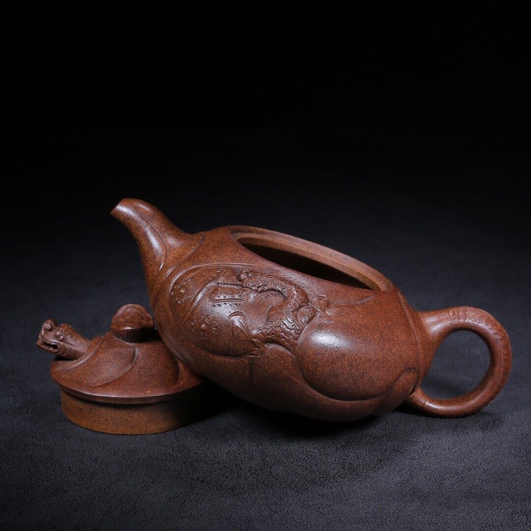 Chinese Yixing Zisha Clay Handmade Exquisite Teapot （鱼化龙 底款：朱可心）