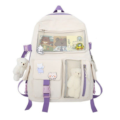 Buckle Badge Backpack Candy Color Fashion Cute Schoolbag Shoulder Bag 32*43*13CM