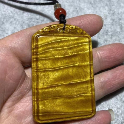 Golden Nanmu Safe Pendant Water Wave Dragon Gall Grain Ebony Carved Car Charm