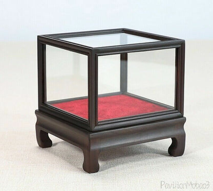 Ebony Wood Display Protect Glass Cover Wooden Trim Frame Base Dome Case Box