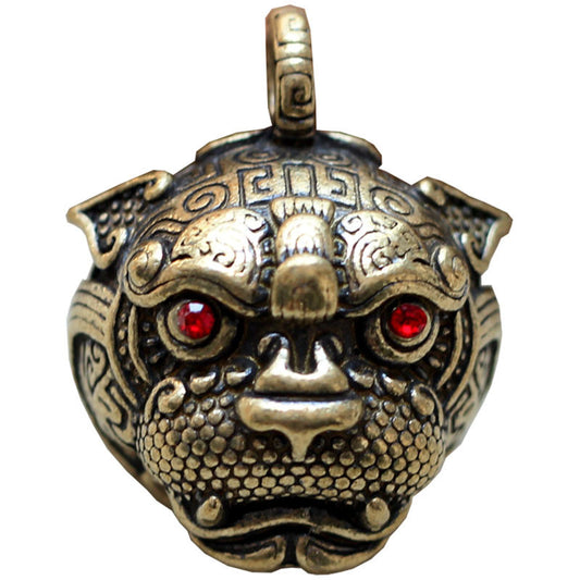 Copper Solid Trinkecopper Tiger Head Bell Car Key Chain Antique Bronze Model #