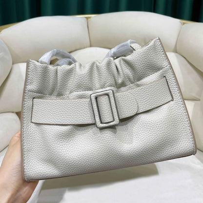 Real Leather Oversized Buckle Scrunchy Soft Ruched Clutch Shoulder bag Crossbody