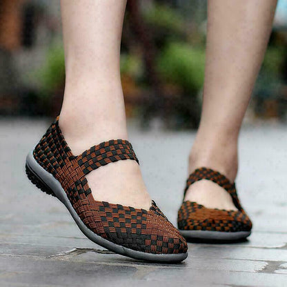 Women Slip On Walking Shoes Woven Elastic Mary Jane Flat Lightweight Fashion