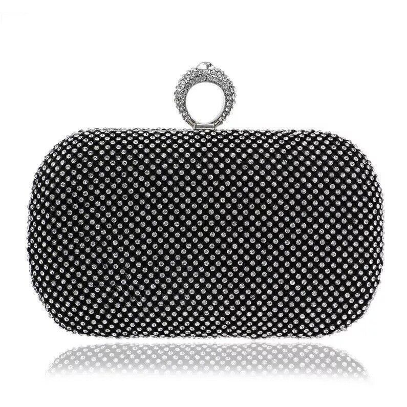 Women Small Evening Clutch Rhinestone Wedding Party Clutch Bag Gold Silver Black