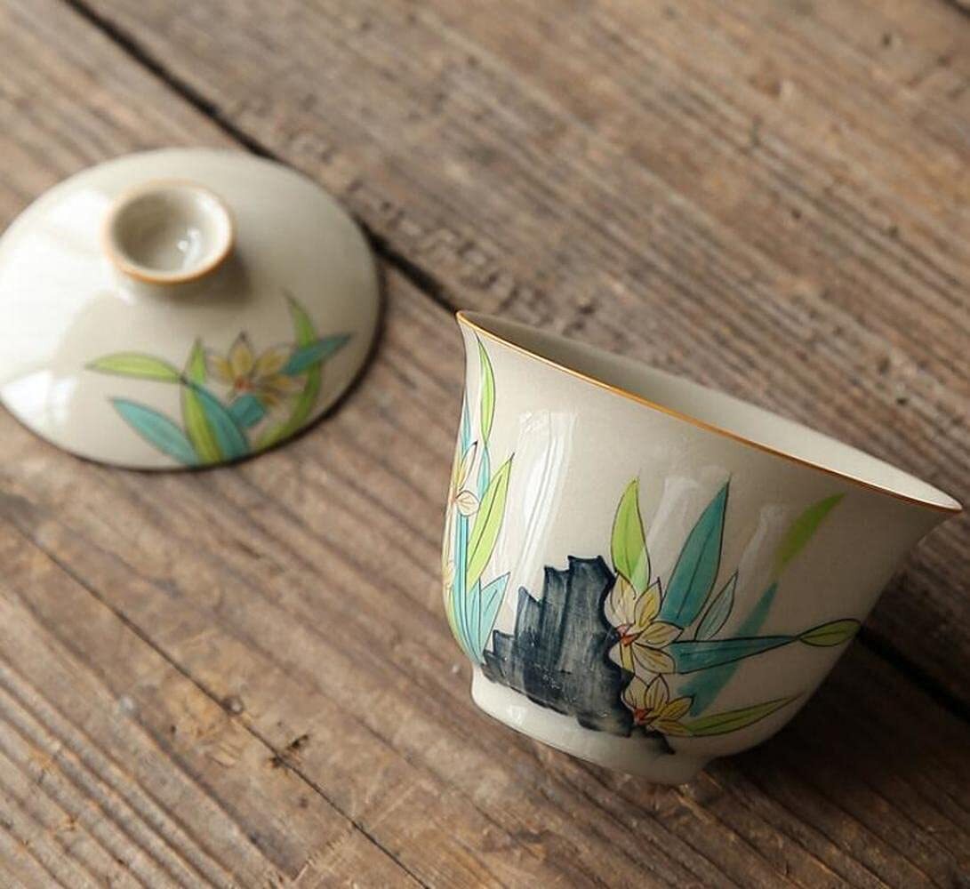 145ml Antique Hand Painted Gaiwan Tea Bowl Cup Orchid Kung Fu Tea Set Tureen