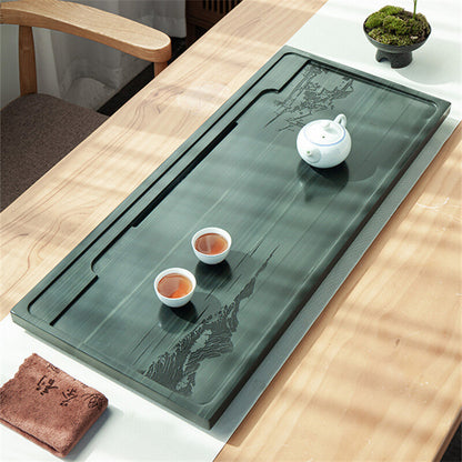Natural Stone Tea Tray Heavy Black Stone Tea Table Stone Carving Art For Tea Set