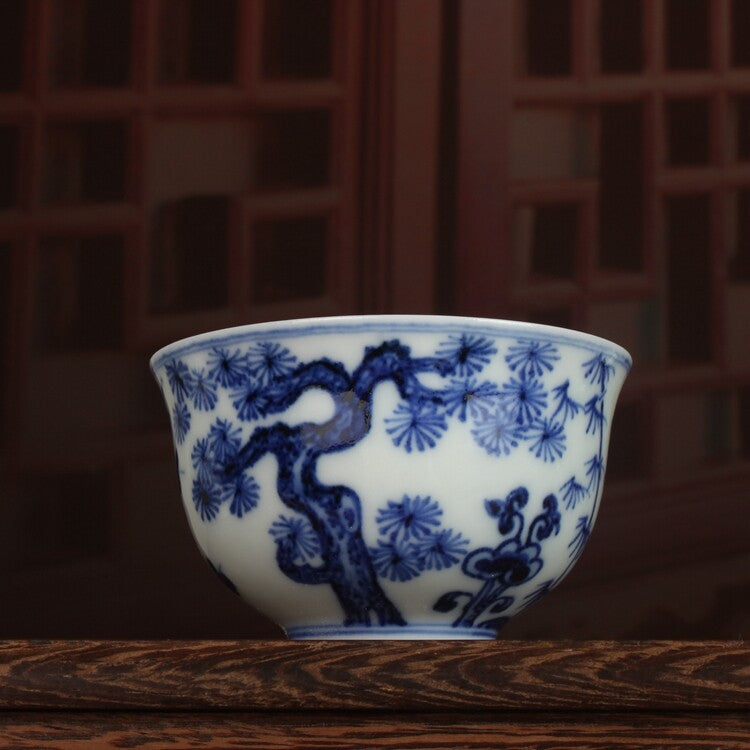 3.3" Collection Chinese Ming Blue-and-white Porcelain Ice Plum Blossom Cup