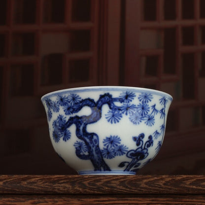 3.3" Collection Chinese Ming Blue-and-white Porcelain Ice Plum Blossom Cup