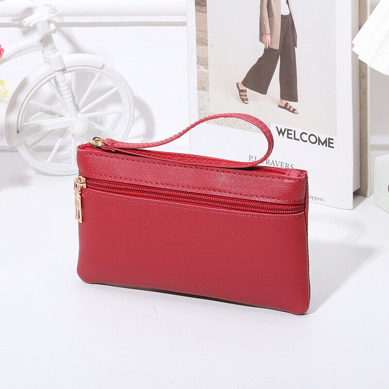 Women Leather Handbag Purses Zipper Long Wallet Women Pouch Wrist Wallet Vintage