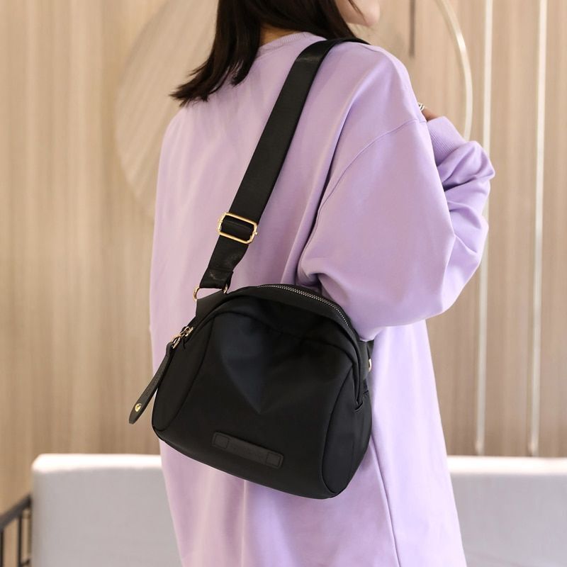 Small Shell Shoulder Bag Nylon Wide Strap Crossbody Bag Soft Waterproof Purses