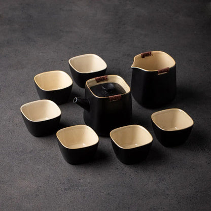 Black Crockery Ceramic Teapot with 6 Cups Chinese Kung Fu Tea Set