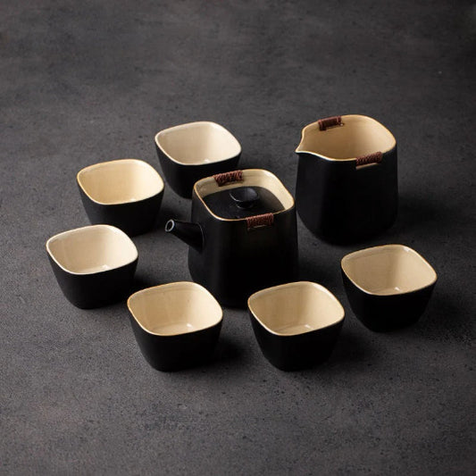 Black Crockery Ceramic Teapot with 6 Cups Chinese Kung Fu Tea Set