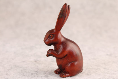 MINI chinese boxwood handmade carving rabbit statue netsuke collectable tea pet