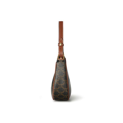 Underarm Bag Leather Shoulder Purse Vintage Printing Half Moon Crossbody Handbag