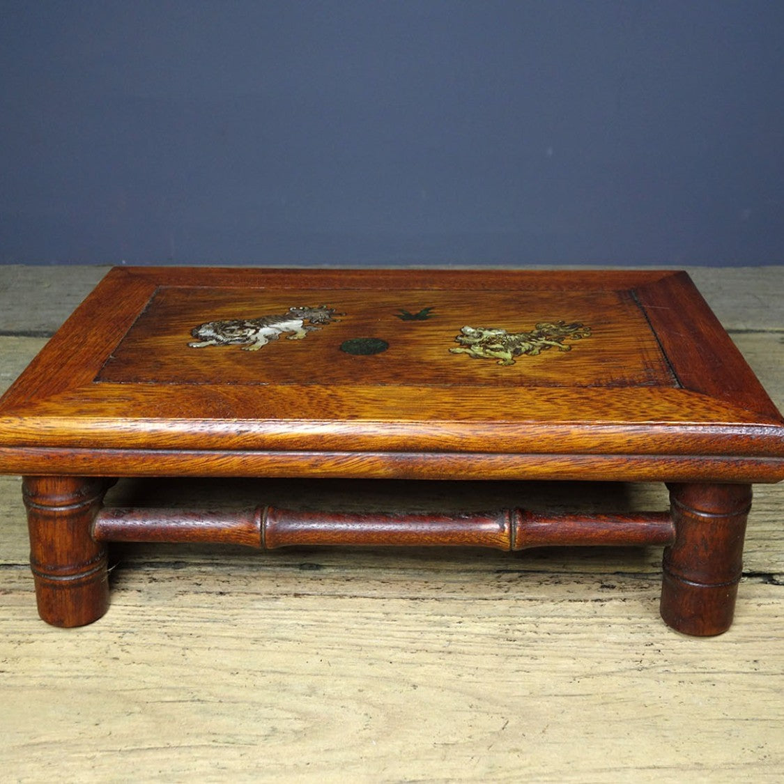 Vintage Rosewood Small Table, Inlaid Abalone "Shi Shi Ru Yi", 26cm