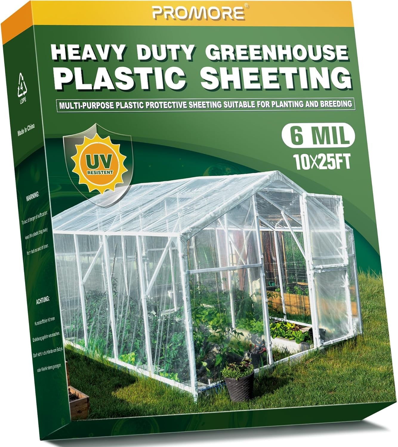 6 Mil 10X25 FT Clear Greenhouse Plastic Sheeting, Heavy Duty UV Resistant Tear-P