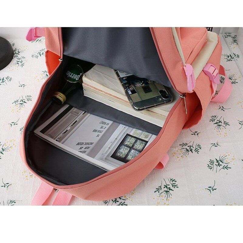 Laptop Backpack 4 Pcs Set Canvas School Purse College Student Book Bags Rucksack
