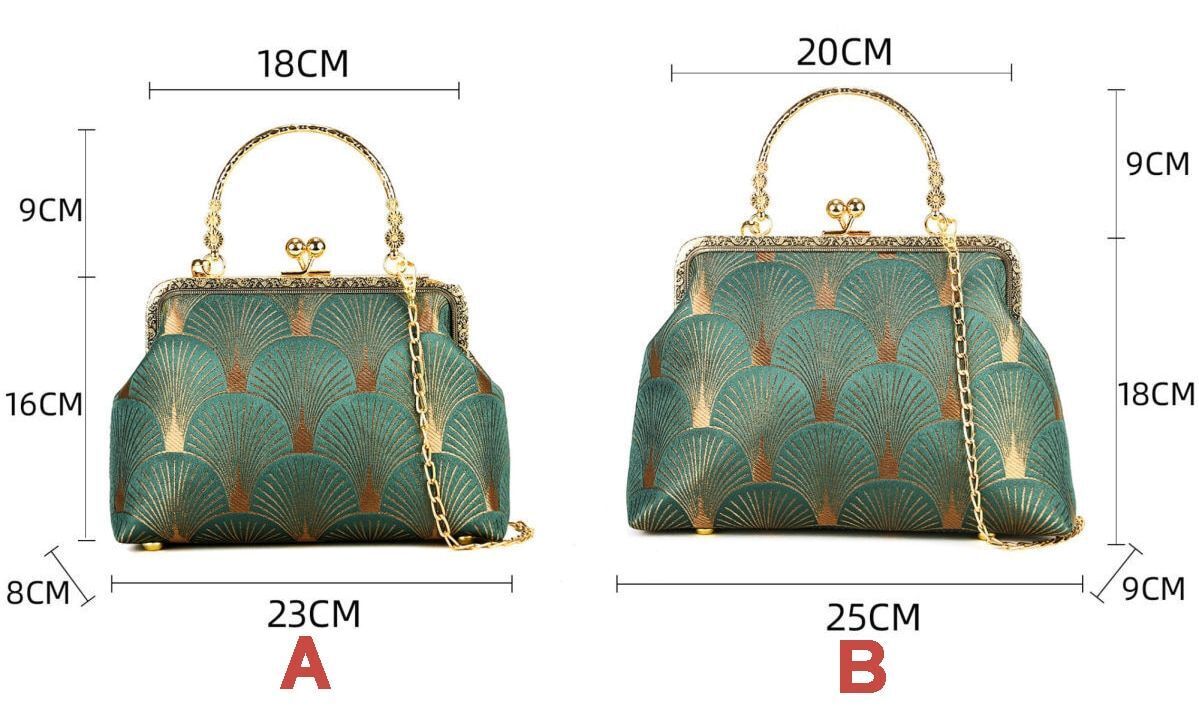 Vintage Green Fashion Bags Shell Lock Tote Handbags Purses 120 CM Chain Strap