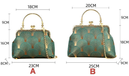 Vintage Green Fashion Bags Shell Lock Tote Handbags Purses 120 CM Chain Strap