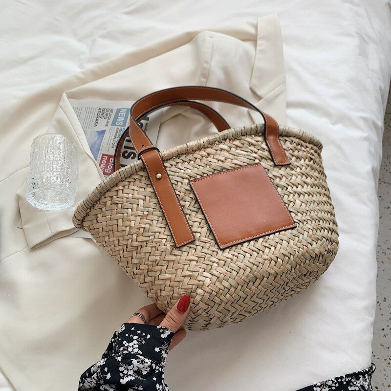 Weave Straw Rattan Crossbody Shoulder Bag Beach Handbag Purse 39*12*21 CM Pouch