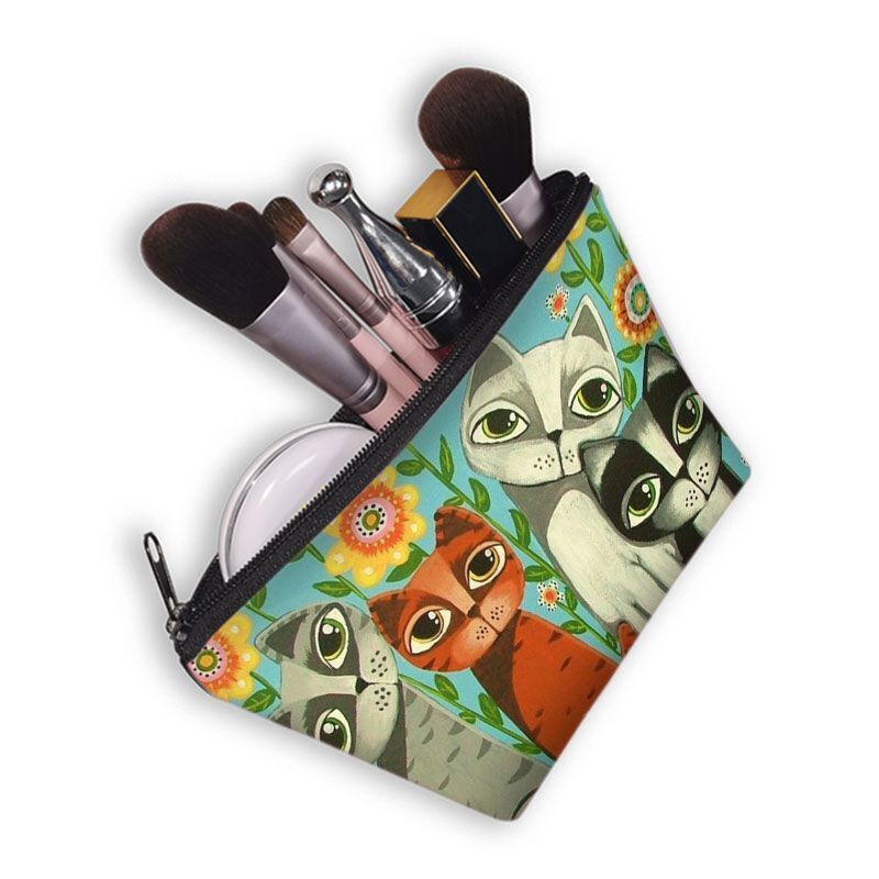 Cute Cat Print Cosmetic Traveling Makeup Bags Cosmetic Storage Purses 5*20*10 CM