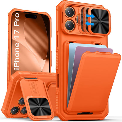 for Iphone 17 Pro Case with Card Holder & Camera Stand & Kickstand & Slide Camer