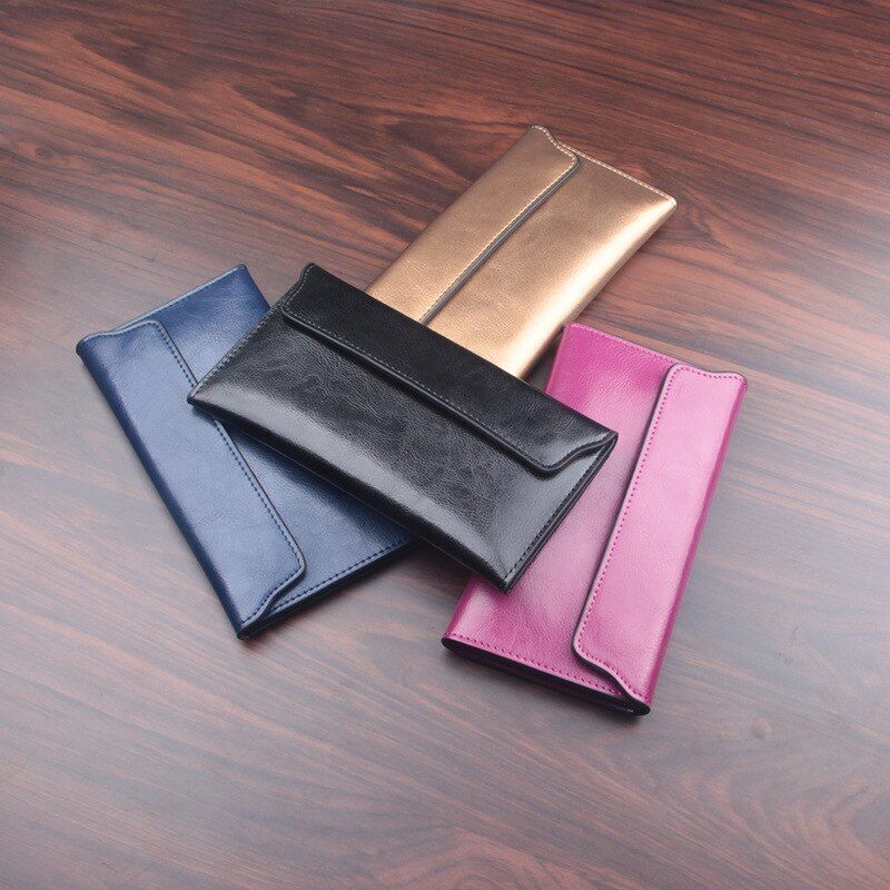 Leather Women Wallet Long Thin Purse Cowhide Multiple Cards Holder Clutch Bags