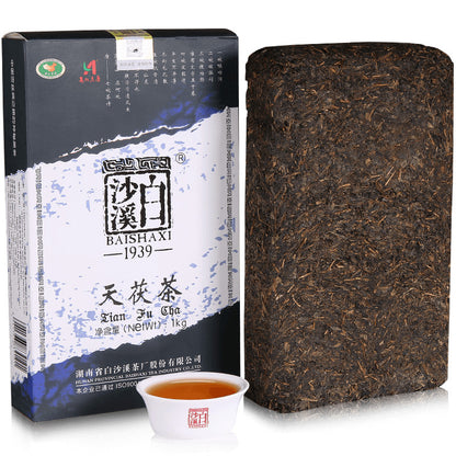 TIAN FU CHA Anhua Baishaxi 1939 Dark Tea Black Tea Gold Flower Tea Brick 1kg