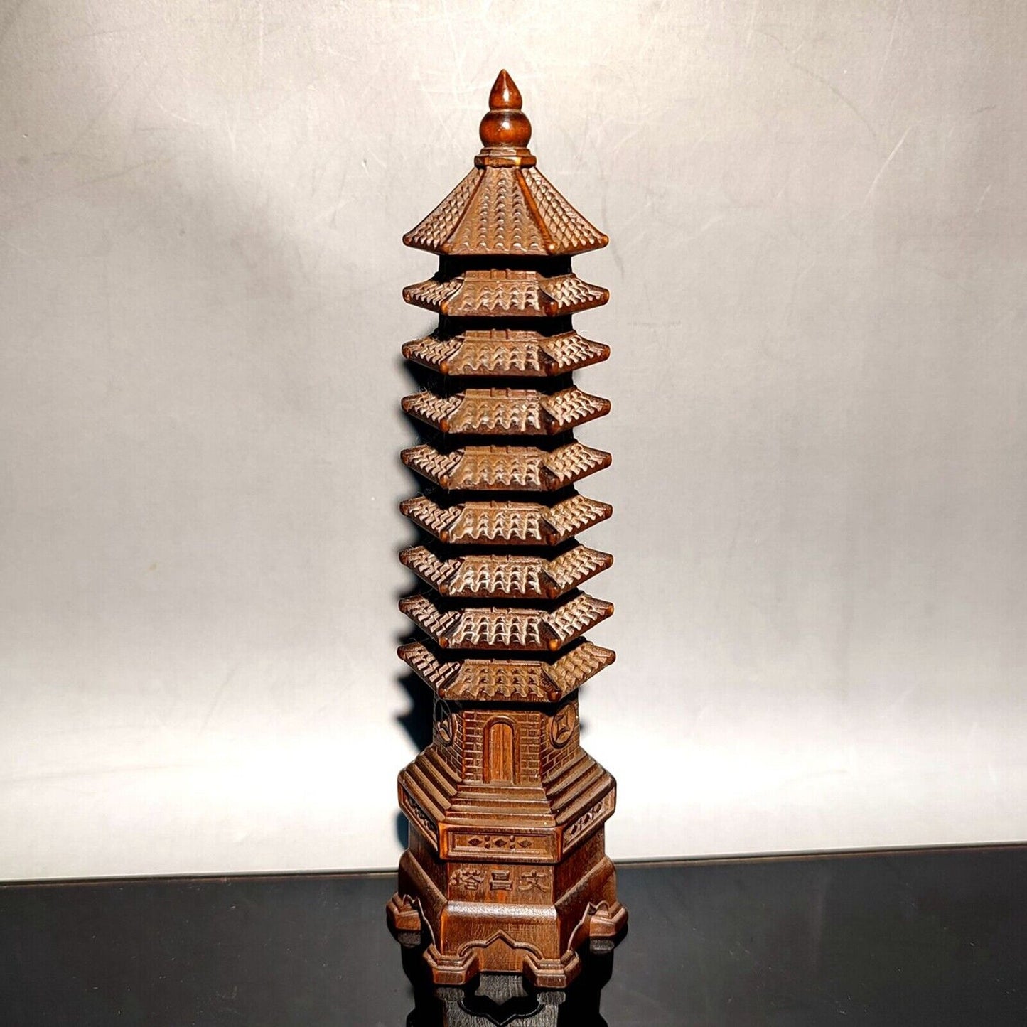 vintage carved wood wooden Ninth floor Wenchang tower Buddhist pagoda Thai Basil