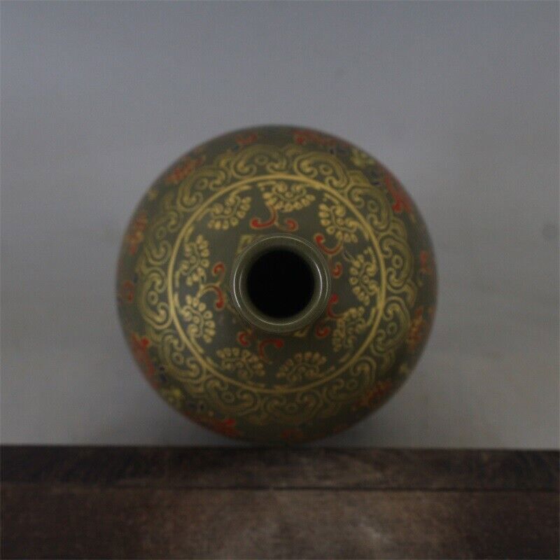 9.4" Good China Jingdezhen Tea-dust Glaze Porcelain Arabesquitic Ring Bell Vase