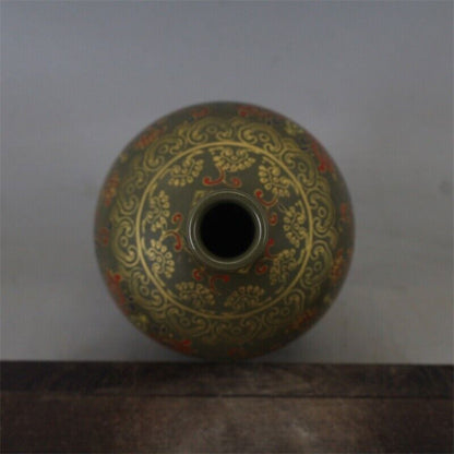 9.4" Good China Jingdezhen Tea-dust Glaze Porcelain Arabesquitic Ring Bell Vase