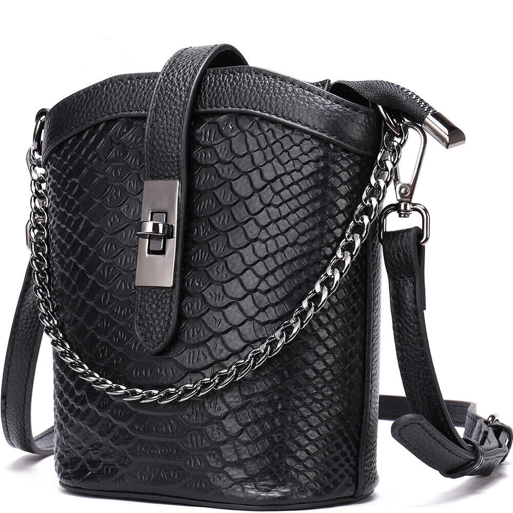 New Designer Womens Genuine Leather Shoulder Bag Snake Embroidered Small Handbag