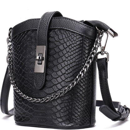 New Designer Womens Genuine Leather Shoulder Bag Snake Embroidered Small Handbag