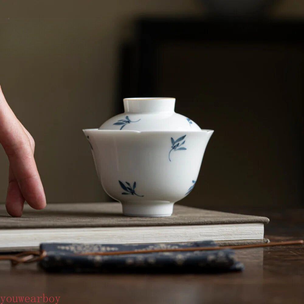 Hand-painted Butterfly Orchid Ceramic Gaiwan Tea Tureen Tea Making Tea Services