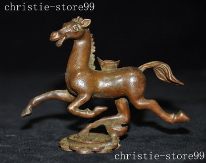 4" China Bronze Feng Shui Wealth Wing Lucky The Horse Steed Animal The Statue