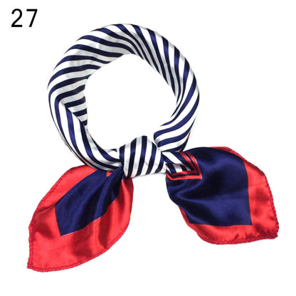 Women Small Print Silk Scarf Striped Headband Handle Bag Wristband Fashion