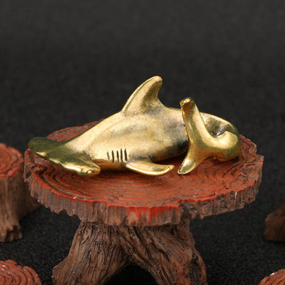 Pure Brass Chinese Antique Collection Solid Hammerhead Shark Tea Pet Statue