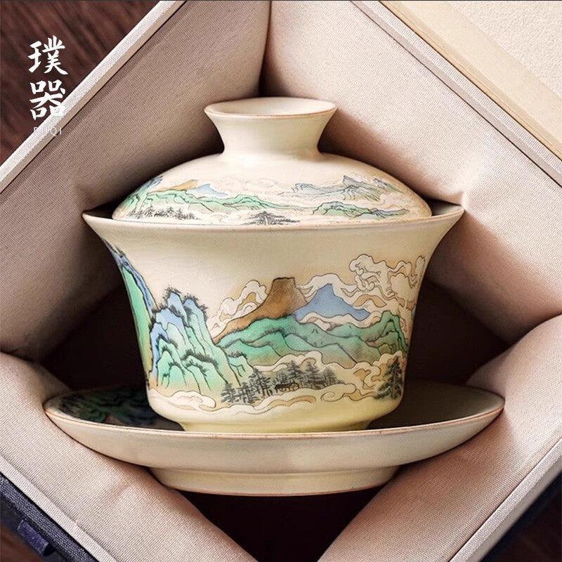 Ru Kiln Lid Bowl Tea Cup Set Chinese Covered Ceramic Kung Fu Tea Set Bowl