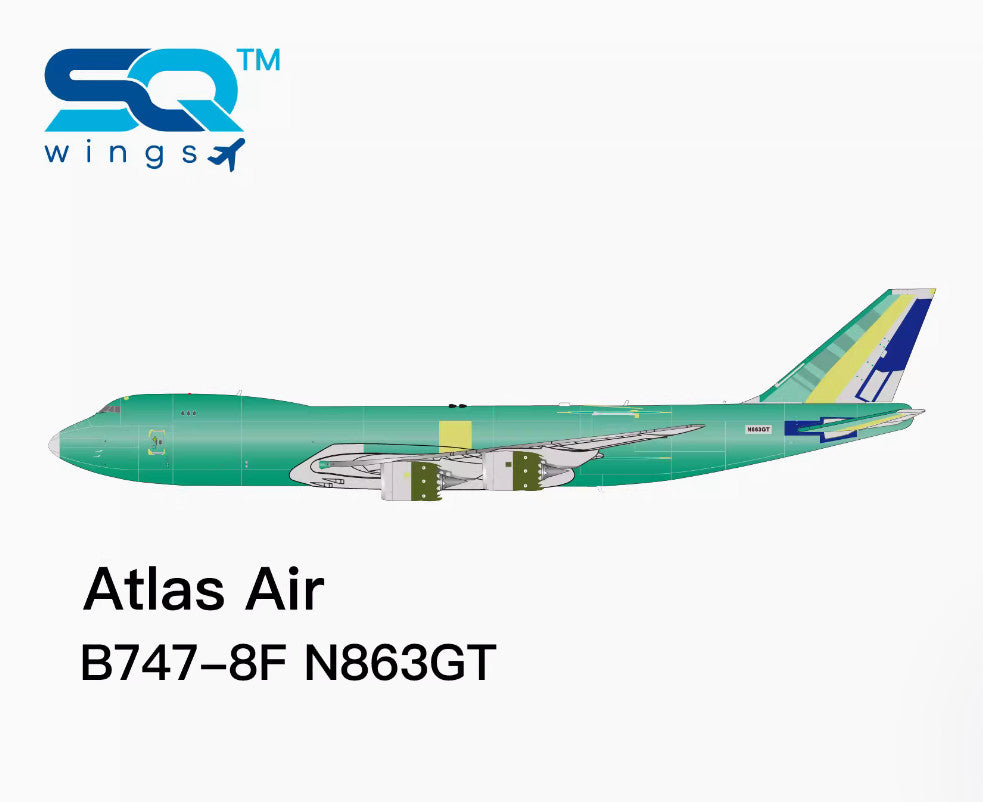 1:200 35CM SQ Wings Atlas Air BOEING 747-400 Passenger Airplane Diecast Model