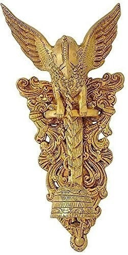 Brass Parrot Wall Hanging Bell Chain Welcome Sculpture Statue Figurine